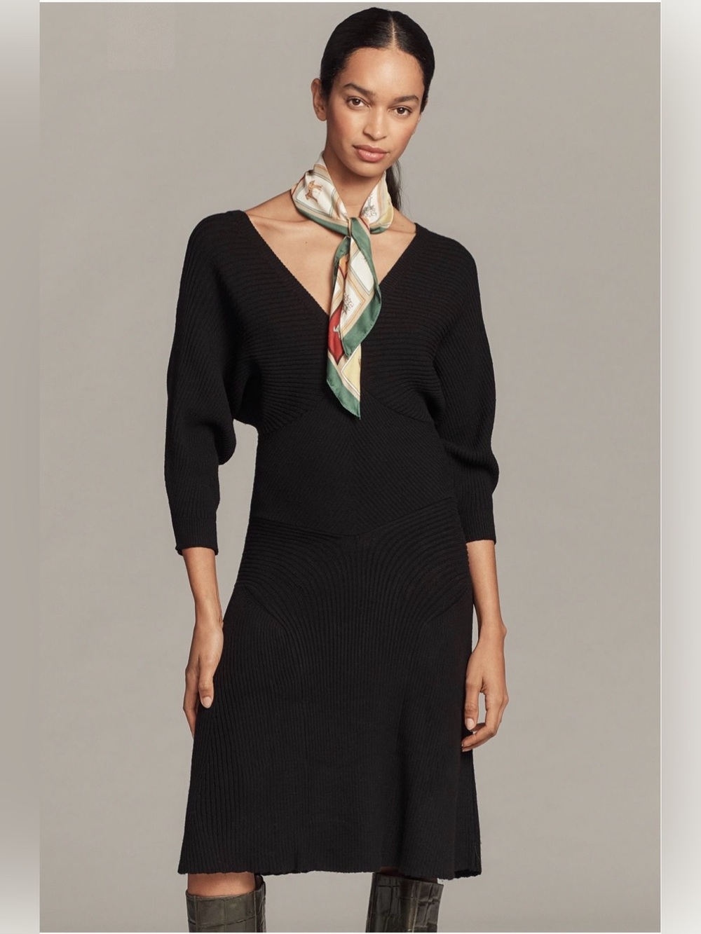 Anthropologie Smocked-Waist Ribbed Sweater Dress